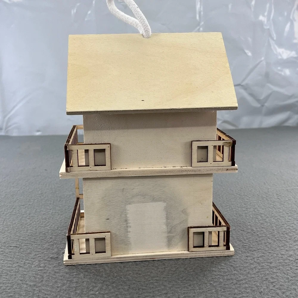 Unfinished Wood Two Story Birdhouse Hanging Garden Decor DIY Craft Natural 7.5in